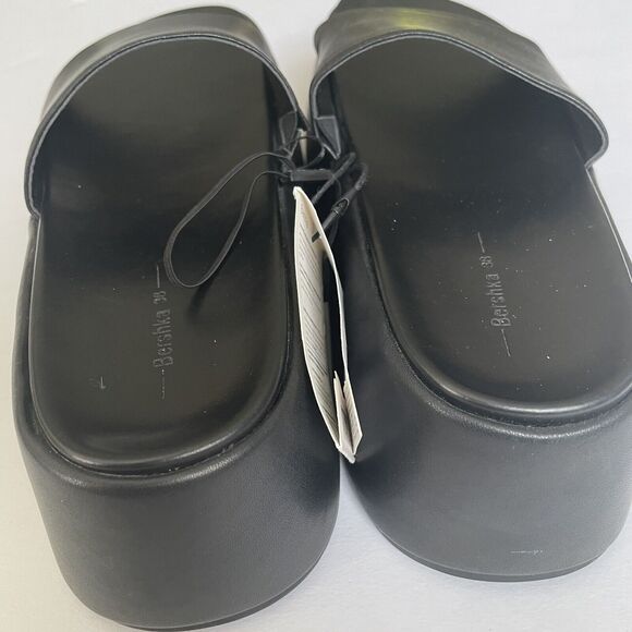 Bershka NWT Platform Slides Women's7.5 Sandals Round Toe Black Boho 90s Hippy - Picture 14 of 16